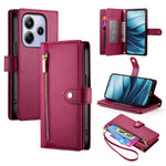 DF-011 For Xiaomi Redmi Note 14 4G (164.84mm) Case Zipper Pocket Wallet Leather Phone Cover with Straps