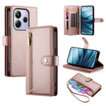 DF-011 For Xiaomi Redmi Note 14 4G (164.84mm) Case Zipper Pocket Wallet Leather Phone Cover with Straps