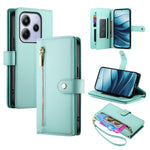 DF-011 For Xiaomi Redmi Note 14 4G (164.84mm) Case Zipper Pocket Wallet Leather Phone Cover with Straps