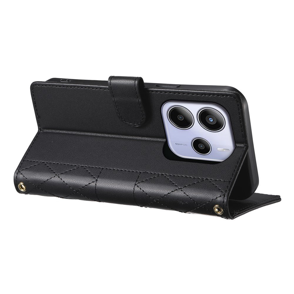 For Xiaomi Redmi Note 14 4G (164.84mm) Case Rhombus Stitching Wallet Stand Leather Phone Cover with Long / Short Strap