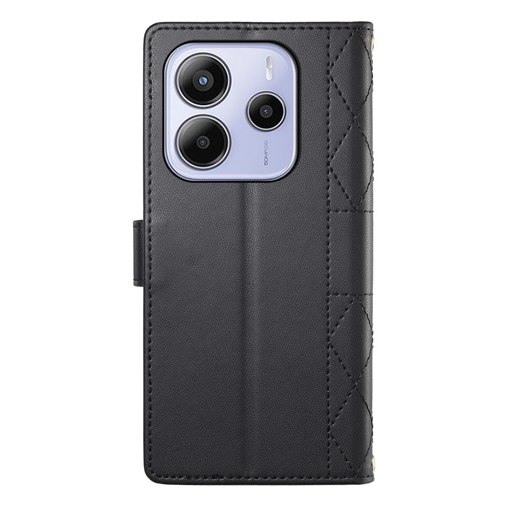 For Xiaomi Redmi Note 14 4G (164.84mm) Case Rhombus Stitching Wallet Stand Leather Phone Cover with Long / Short Strap