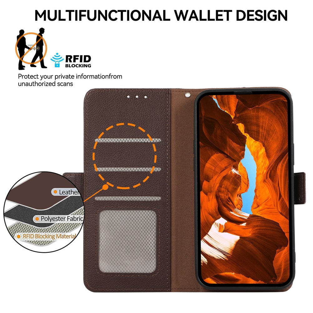 ABEEL For Xiaomi Redmi Note 14 4G (164.84mm) Case Litchi Texture Leather RFID Blocking Phone Cover