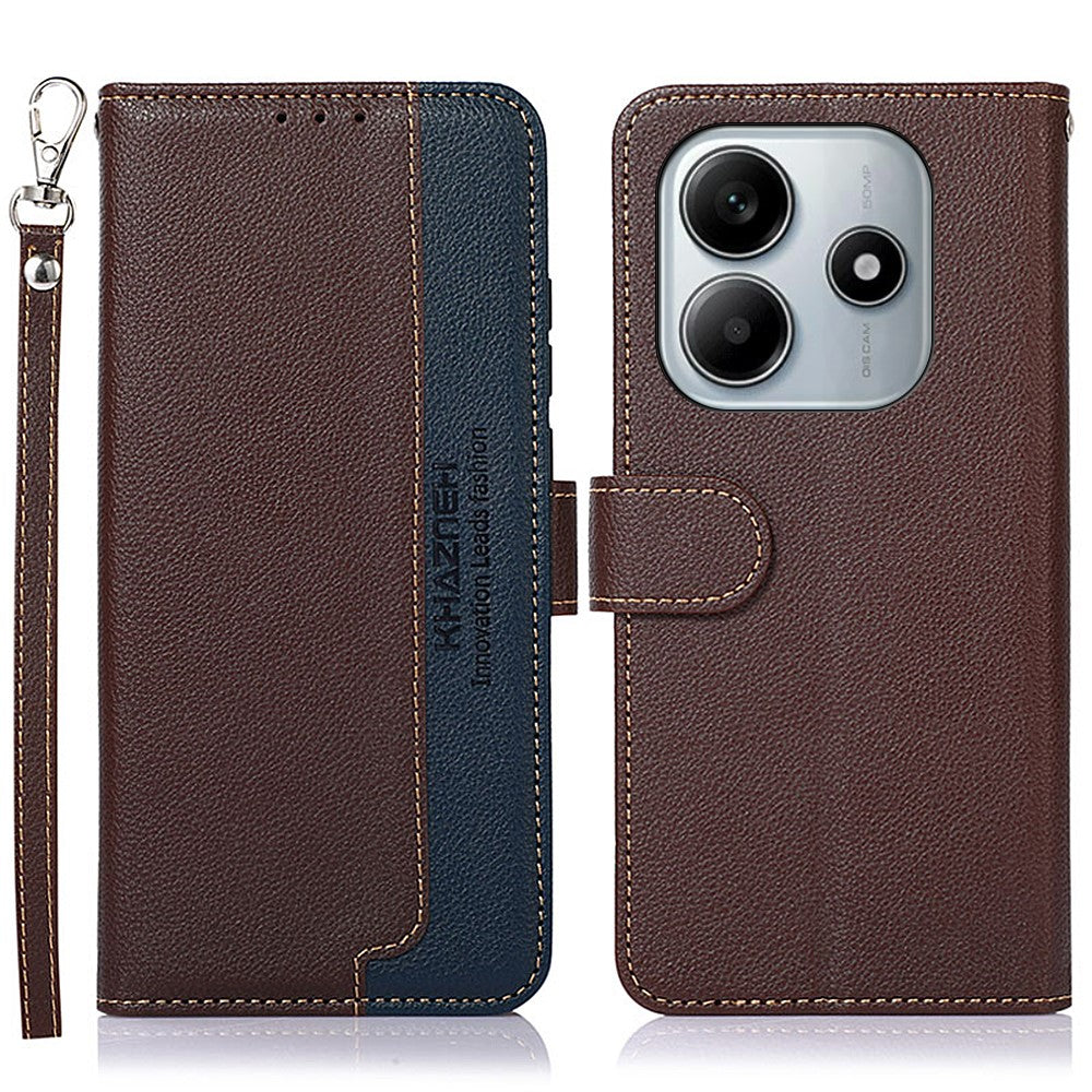 KHAZNEH For Xiaomi Redmi Note 14 4G (164.84mm) Case RFID Blocking Wallet Litchi Texture PU Leather Phone Cover