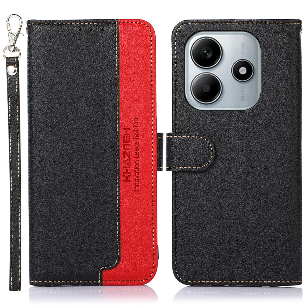 KHAZNEH For Xiaomi Redmi Note 14 4G (164.84mm) Case RFID Blocking Wallet Litchi Texture PU Leather Phone Cover