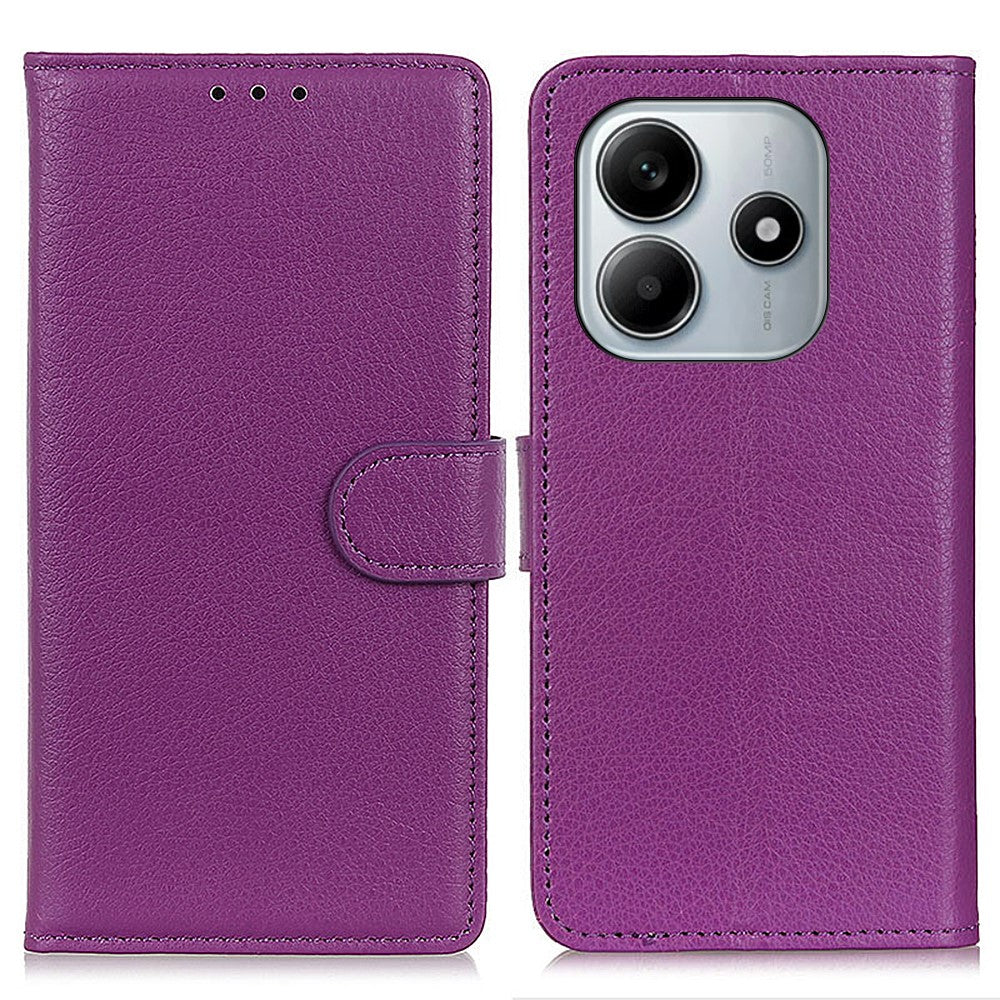 For Xiaomi Redmi Note 14 4G (164.84mm) Wallet Case PU Leather Phone Cover Litchi Texture