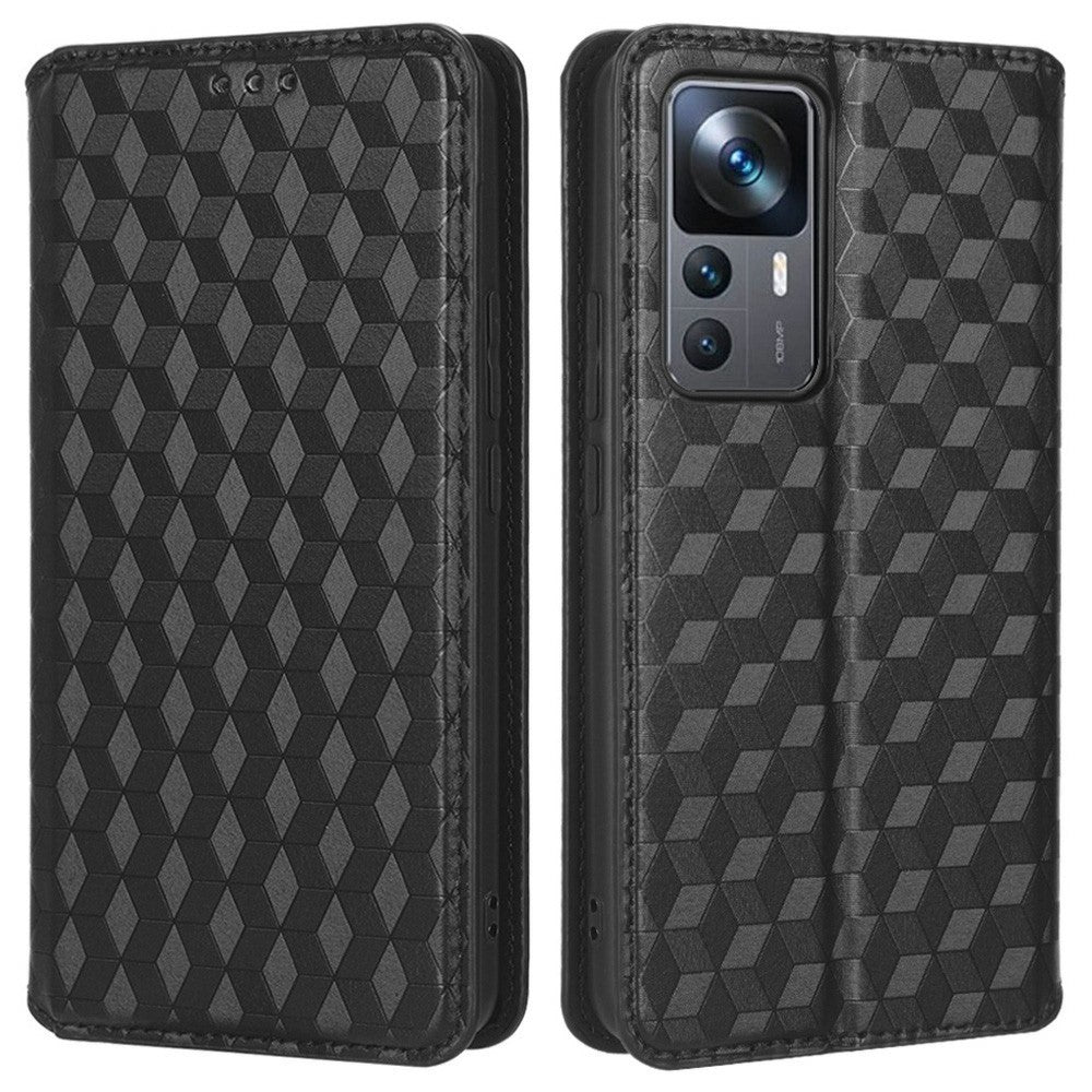 Drop-proof Phone Case For Xiaomi 12T 5G / Redmi K50 Ultra 5G / 12T Pro 5G, Magnetic Auto Closing Protective Shell Wallet Stand Imprinted Rhombus Pattern PU Leather Phone Cover