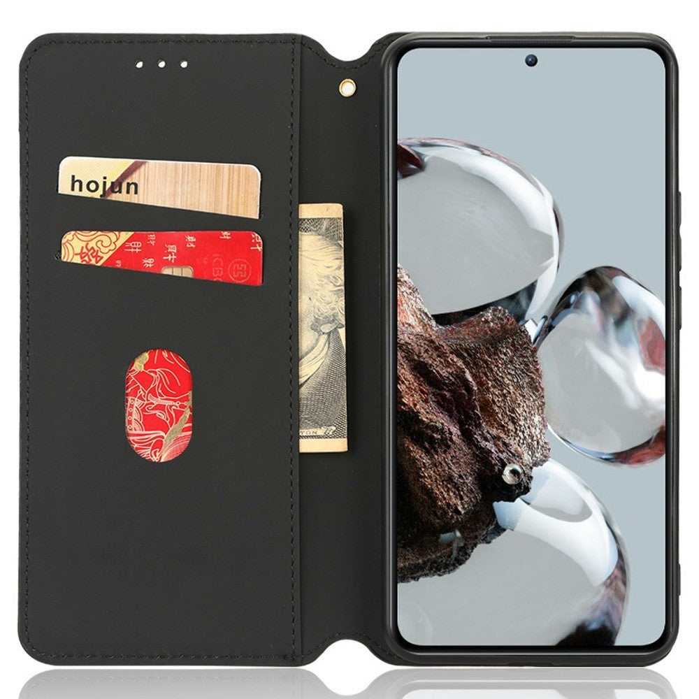 Drop-proof Phone Case For Xiaomi 12T 5G / Redmi K50 Ultra 5G / 12T Pro 5G, Magnetic Auto Closing Protective Shell Wallet Stand Imprinted Rhombus Pattern PU Leather Phone Cover