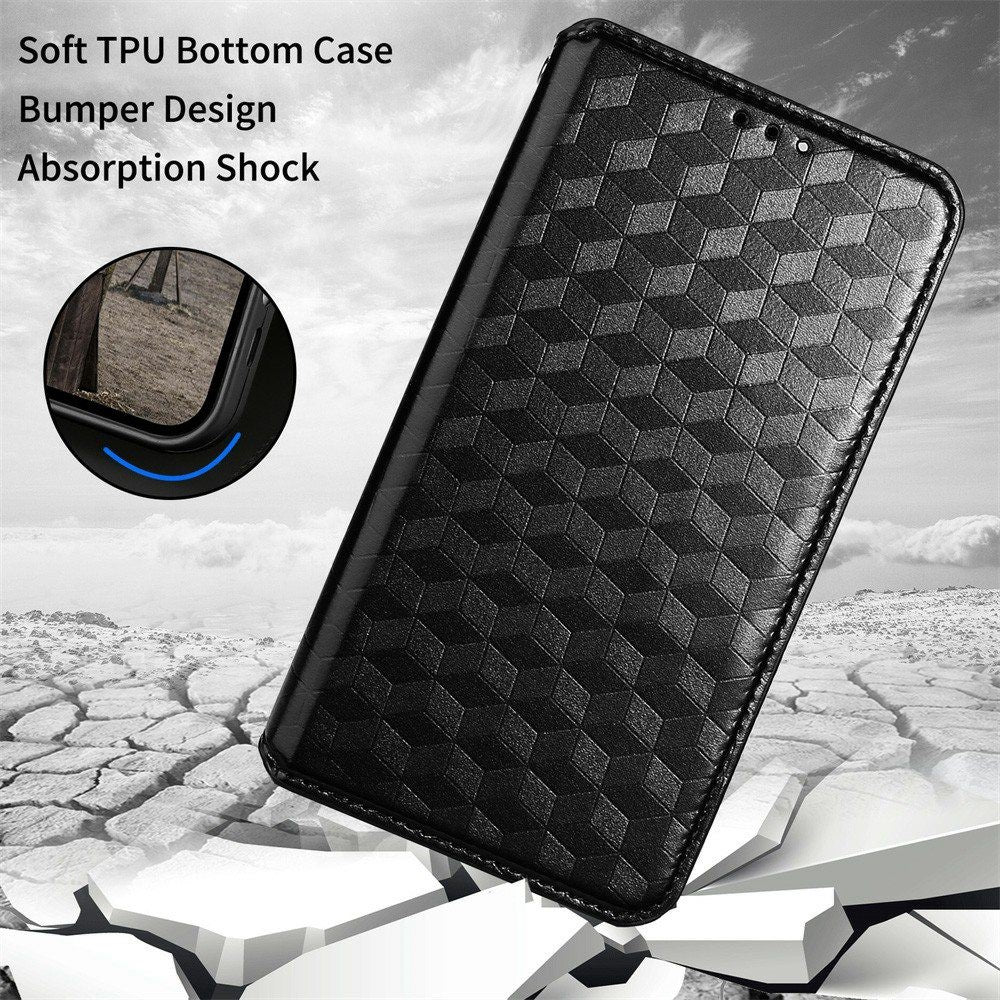 Drop-proof Phone Case For Xiaomi 12T 5G / Redmi K50 Ultra 5G / 12T Pro 5G, Magnetic Auto Closing Protective Shell Wallet Stand Imprinted Rhombus Pattern PU Leather Phone Cover
