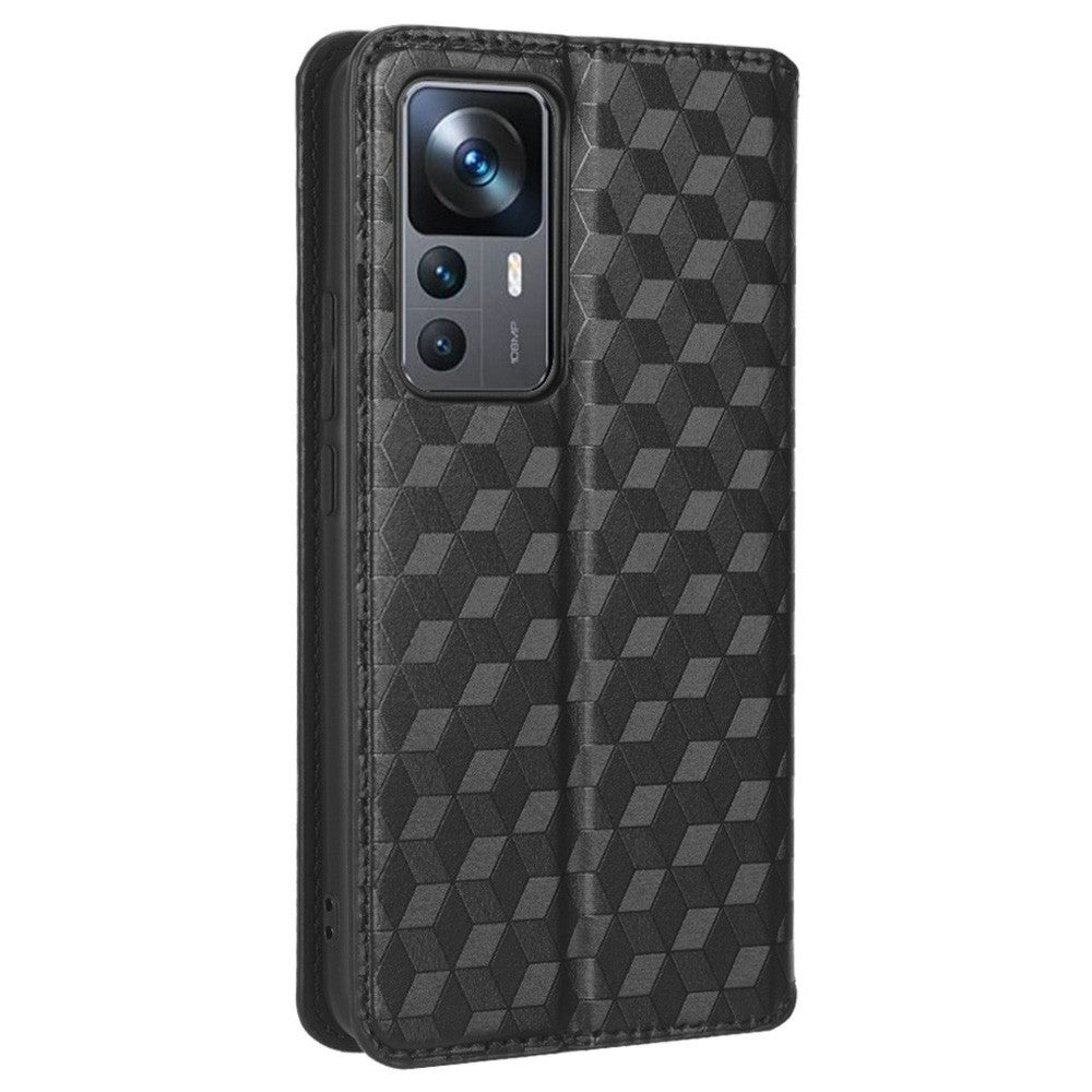 Drop-proof Phone Case For Xiaomi 12T 5G / Redmi K50 Ultra 5G / 12T Pro 5G, Magnetic Auto Closing Protective Shell Wallet Stand Imprinted Rhombus Pattern PU Leather Phone Cover