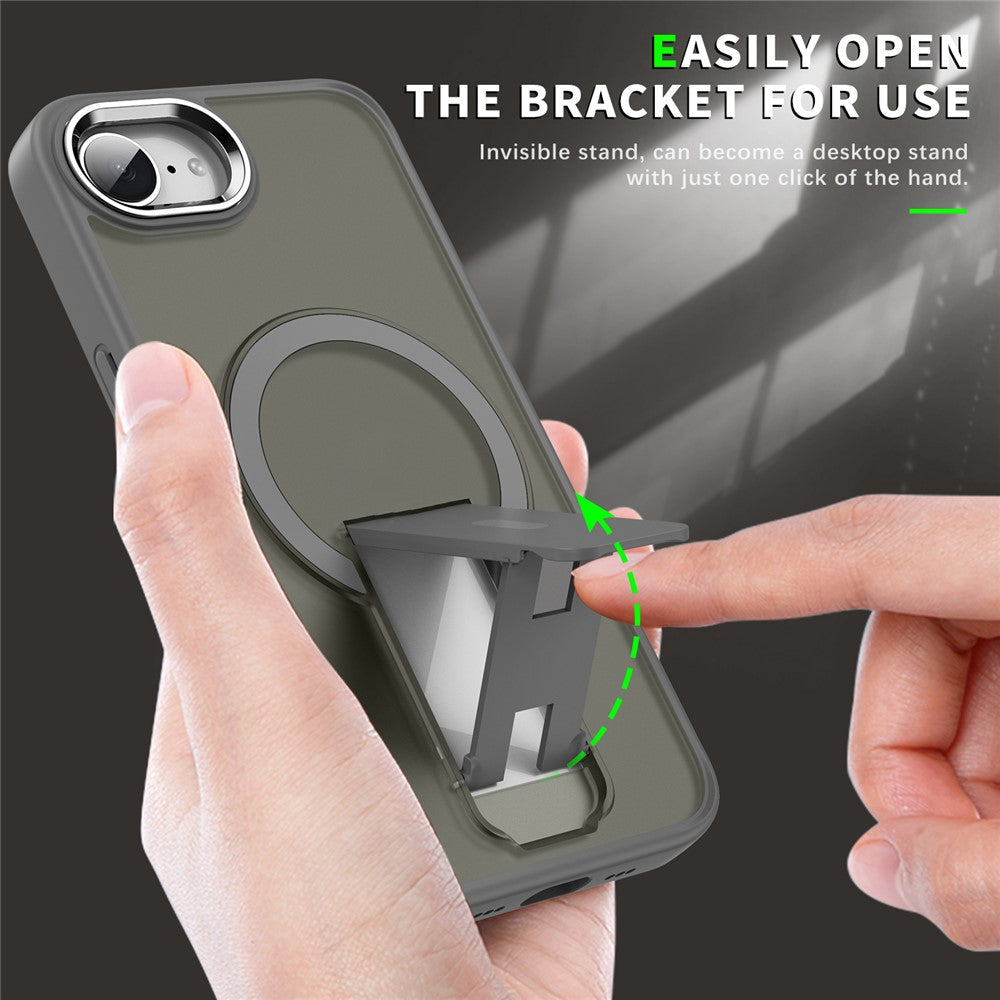 Til iPhone 17e / 16e cover kompatibel med MagSafe PC + TPU telefoncover med støttefod