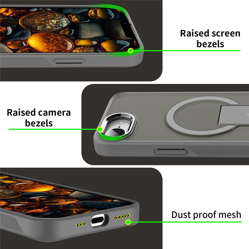 Til iPhone 17e / 16e cover kompatibel med MagSafe PC + TPU telefoncover med støttefod