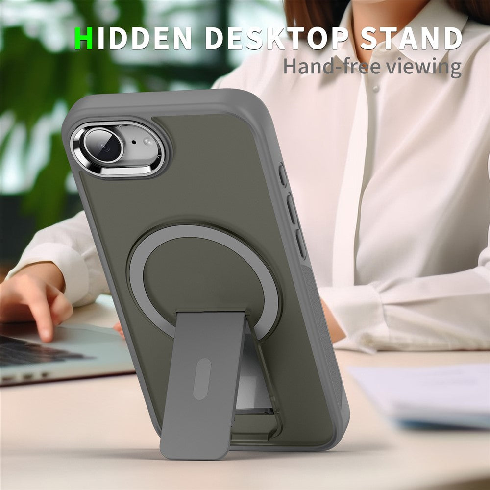 Til iPhone 17e / 16e cover kompatibel med MagSafe PC + TPU telefoncover med støttefod