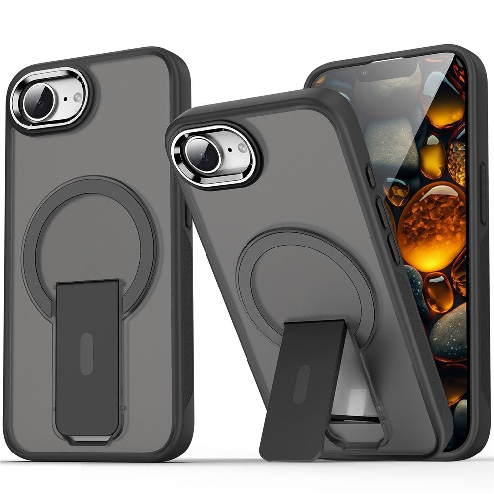 Til iPhone 17e / 16e cover kompatibel med MagSafe PC + TPU telefoncover med støttefod