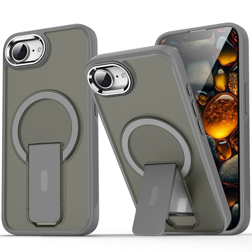 Til iPhone 17e / 16e cover kompatibel med MagSafe PC + TPU telefoncover med støttefod