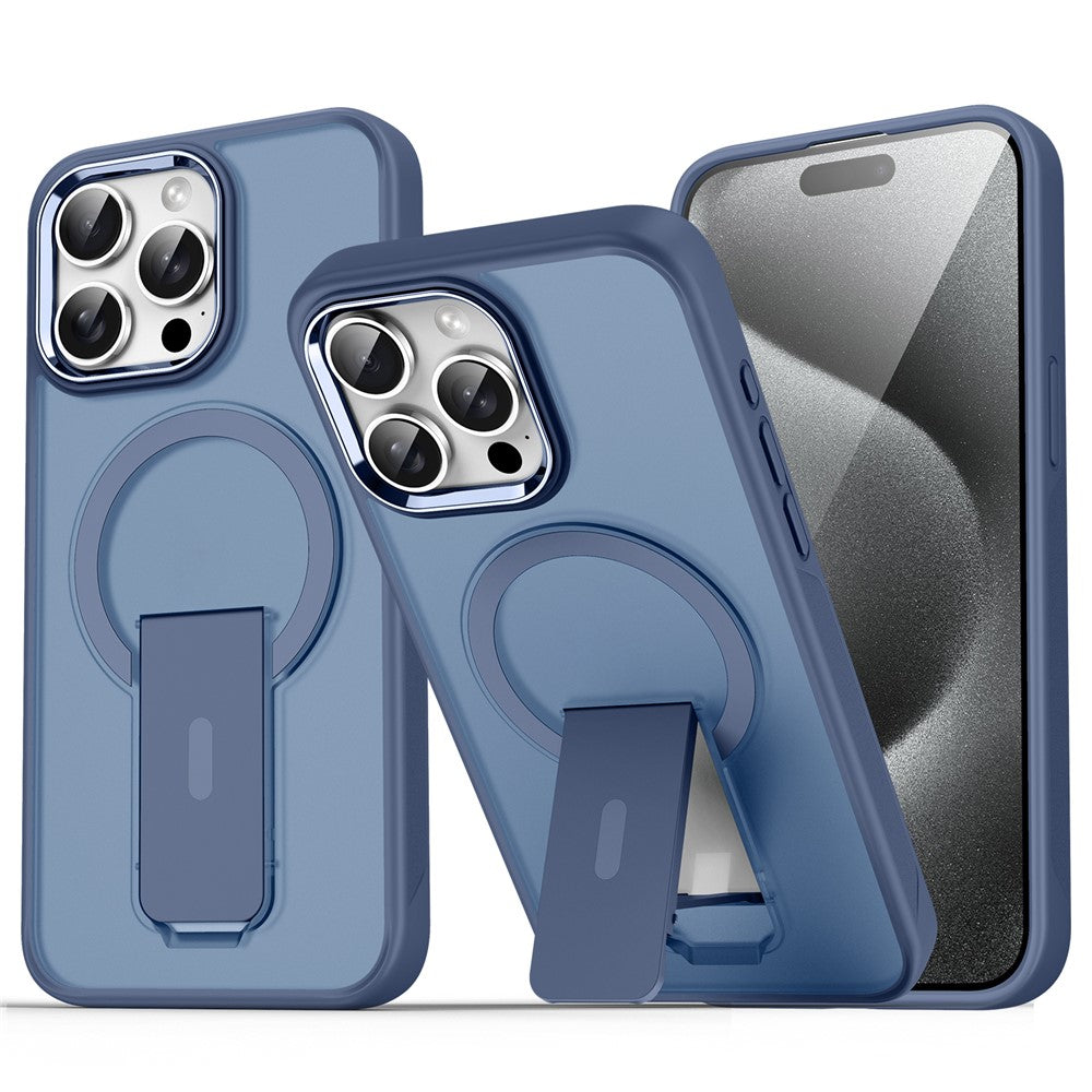 För iPhone 14 Pro Max-skal kompatibelt med MagSafe PC + TPU-telefonskydd med stödstativ