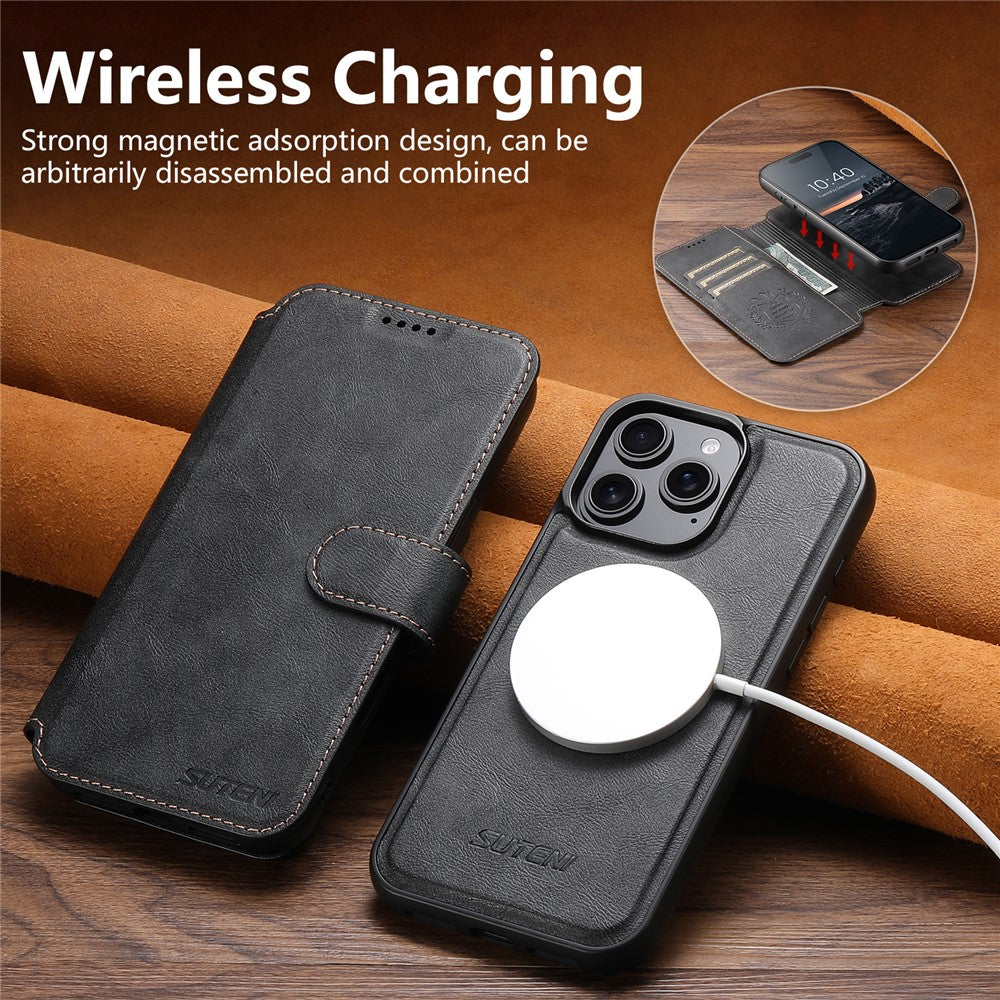SUTENI Q-05 For iPhone 14 Pro Max Wallet Case 2 in 1 Detachable Leather Flip Phone Cover with Stand