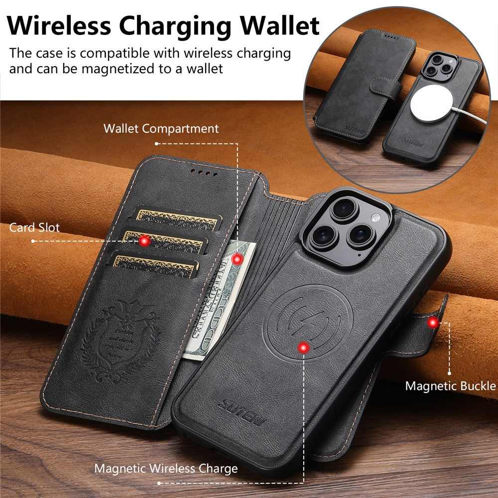 SUTENI Q-05 For iPhone 14 Pro Max Wallet Case 2 in 1 Detachable Leather Flip Phone Cover with Stand