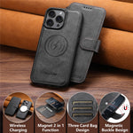 SUTENI Q-05 For iPhone 14 Pro Max Wallet Case 2 in 1 Detachable Leather Flip Phone Cover with Stand