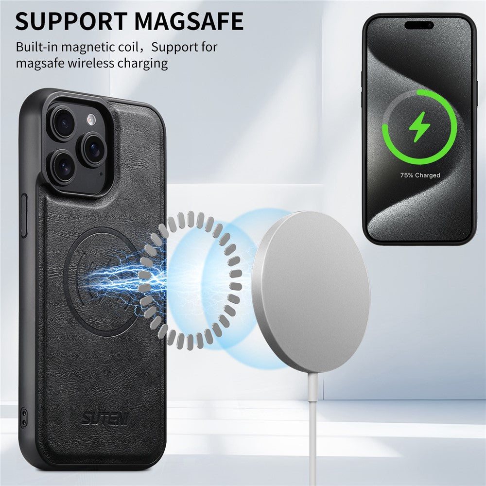 SUTENI Q-05 For iPhone 14 Pro Max Wallet Case 2 in 1 Detachable Leather Flip Phone Cover with Stand