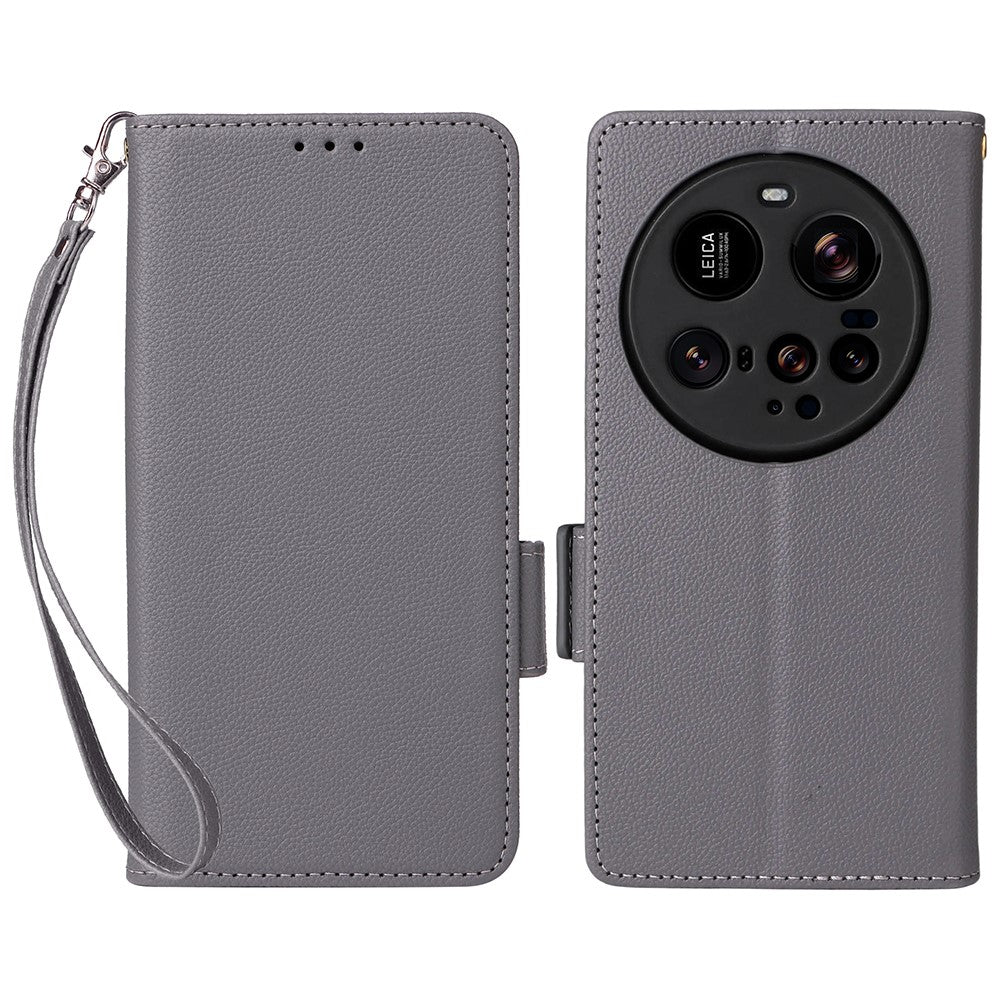 For Xiaomi 15 Ultra Case with Wrist Strap Litchi Texture PU Leather Wallet Phone Cover