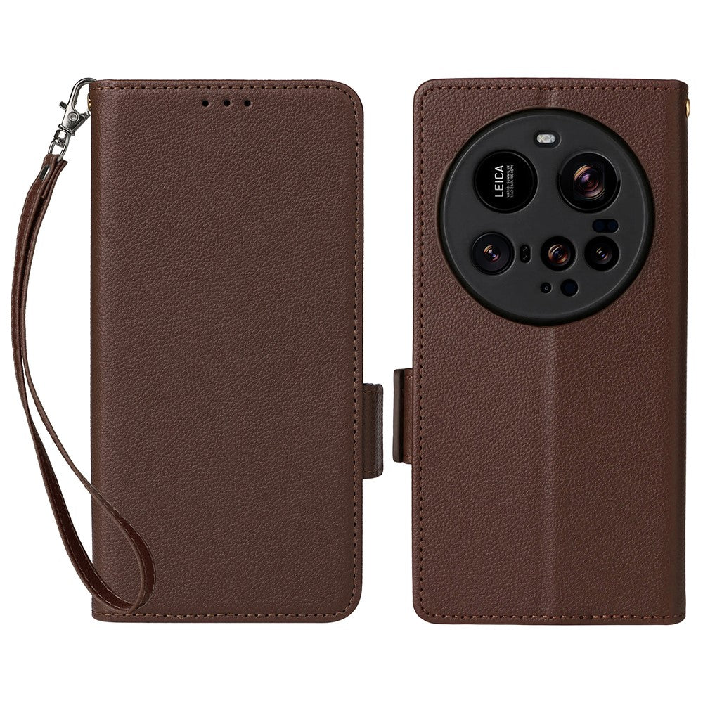 For Xiaomi 15 Ultra Case with Wrist Strap Litchi Texture PU Leather Wallet Phone Cover