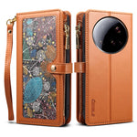 ESEBLE Galaxy Series For Xiaomi 15 Ultra Case RFID Blocking Leather Zipper Phone Cover with Shoulder Strap + Wrist Strap