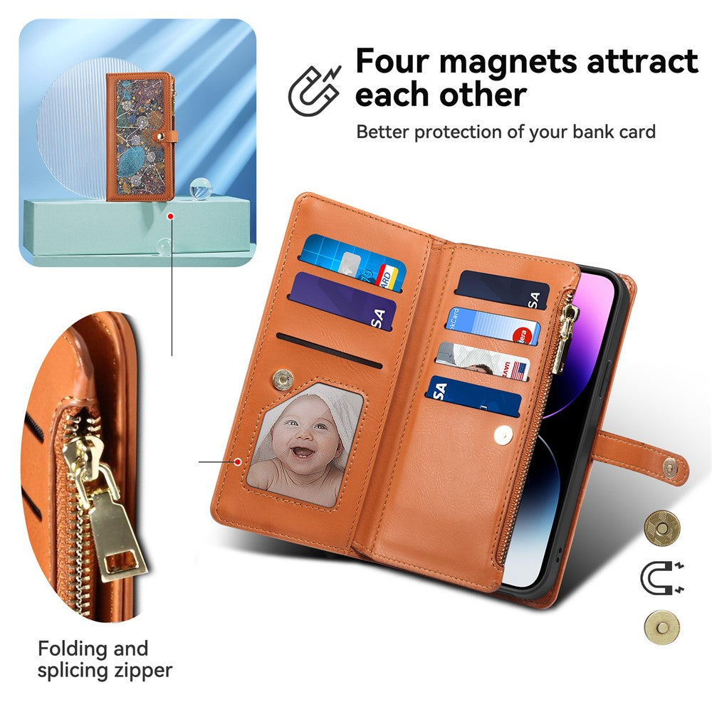 ESEBLE Galaxy Series For Xiaomi 15 Ultra Case RFID Blocking Leather Zipper Phone Cover with Shoulder Strap + Wrist Strap