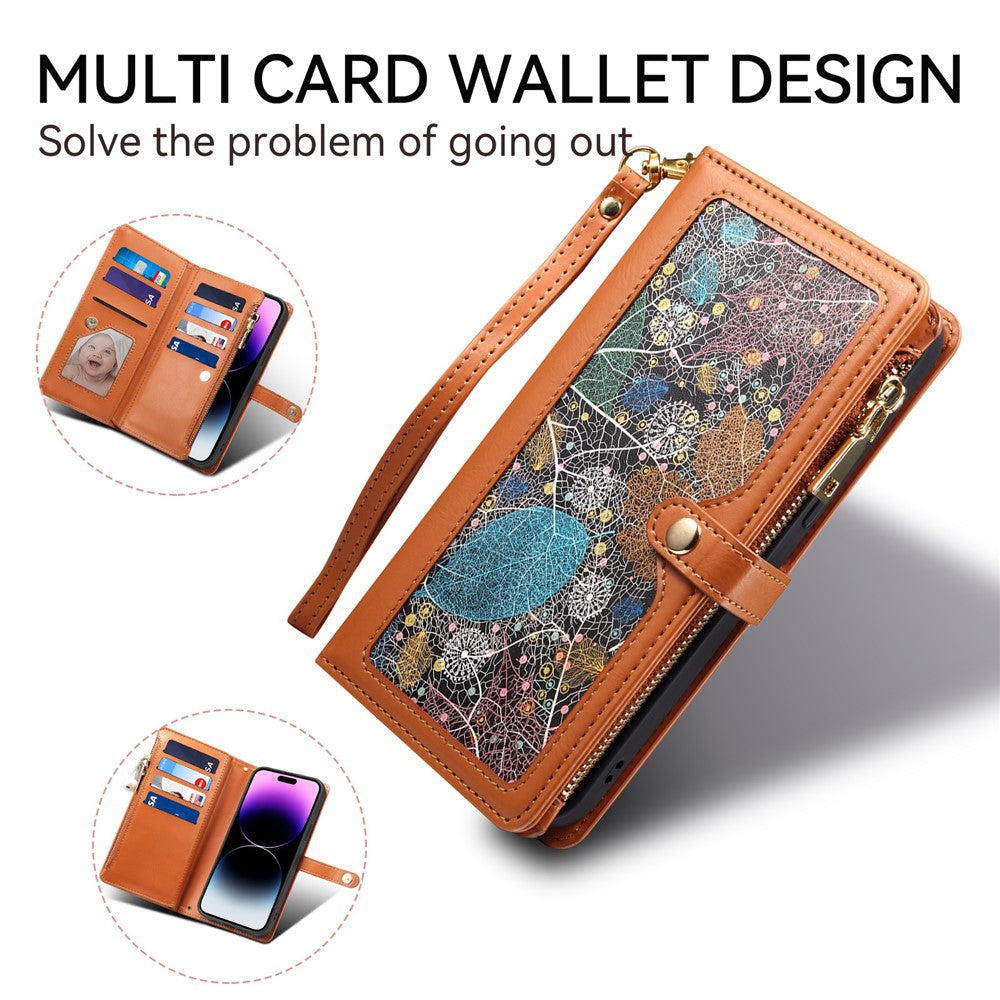 ESEBLE Galaxy Series For Xiaomi 15 Ultra Case RFID Blocking Leather Zipper Phone Cover with Shoulder Strap + Wrist Strap
