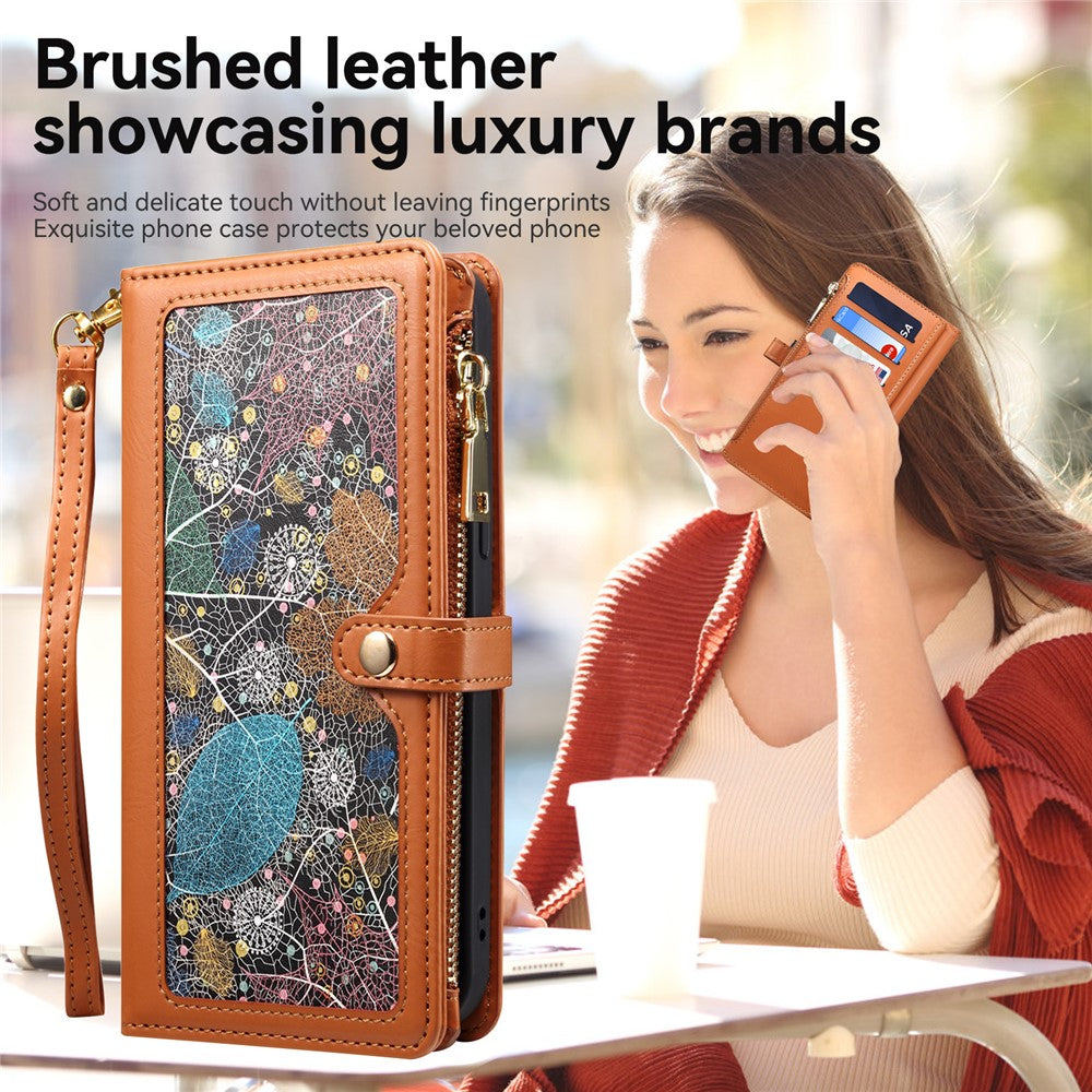 ESEBLE Galaxy Series For Xiaomi 15 Ultra Case RFID Blocking Leather Zipper Phone Cover with Shoulder Strap + Wrist Strap
