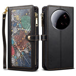 ESEBLE Galaxy Series For Xiaomi 15 Ultra Case RFID Blocking Leather Zipper Phone Cover with Shoulder Strap + Wrist Strap