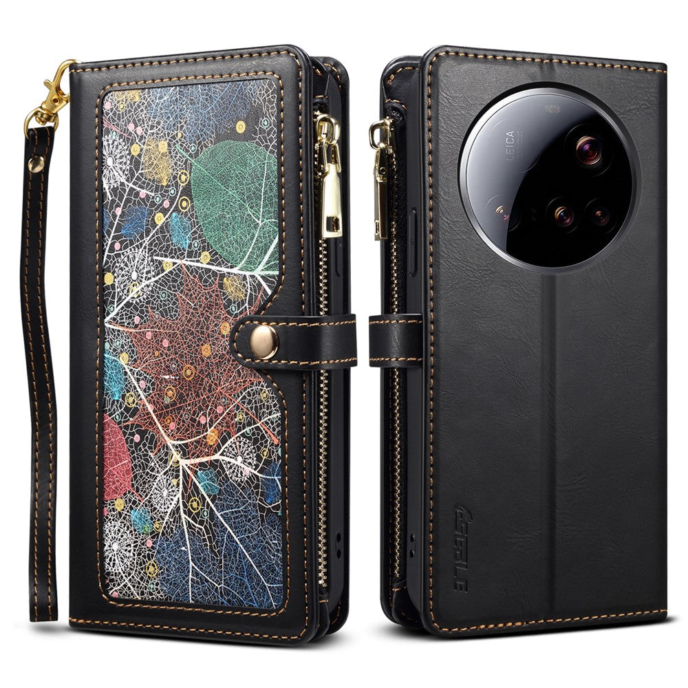 ESEBLE Galaxy Series For Xiaomi 15 Ultra Case RFID Blocking Leather Zipper Phone Cover with Shoulder Strap + Wrist Strap