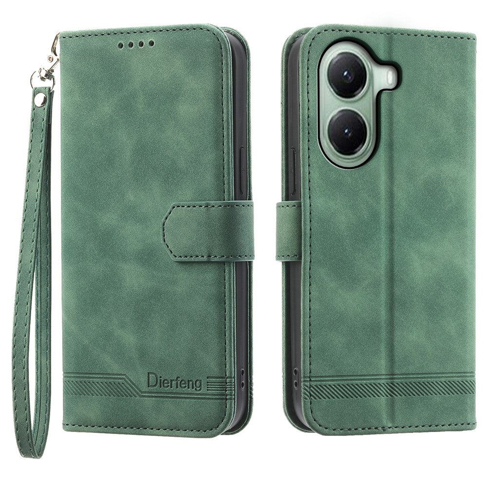 DIERFENG DF-03 För Xiaomi Poco X7 Pro 5G / Redmi Turbo 4 5G Läderfodral Linjer Avtryck Plånboksfodral
