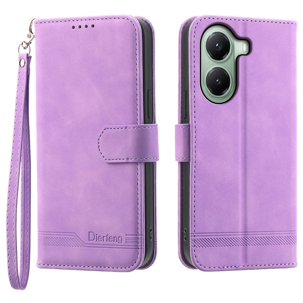 DIERFENG DF-03 För Xiaomi Poco X7 Pro 5G / Redmi Turbo 4 5G Läderfodral Linjer Avtryck Plånboksfodral