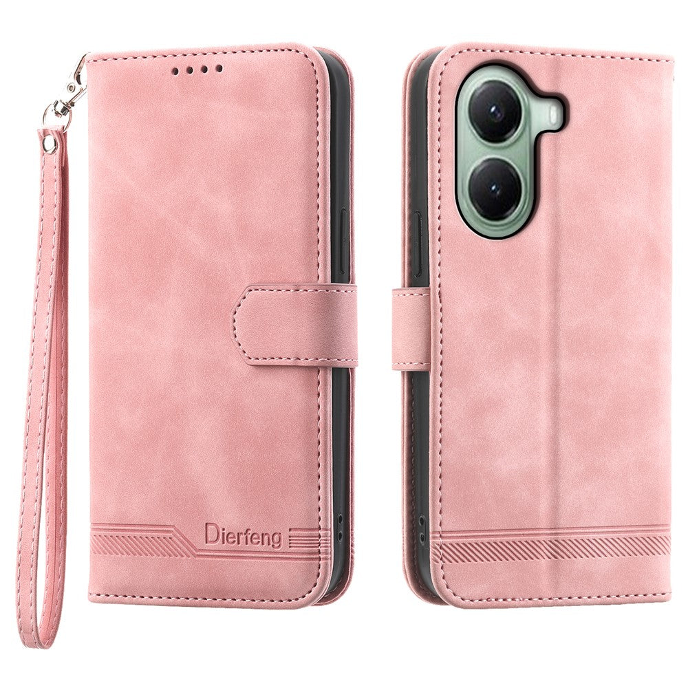 DIERFENG DF-03 För Xiaomi Poco X7 Pro 5G / Redmi Turbo 4 5G Läderfodral Linjer Avtryck Plånboksfodral