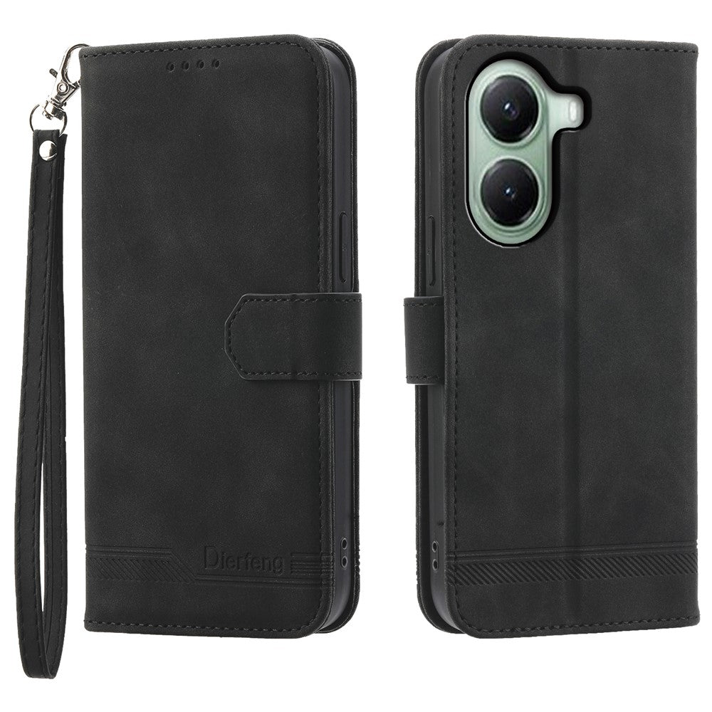 DIERFENG DF-03 För Xiaomi Poco X7 Pro 5G / Redmi Turbo 4 5G Läderfodral Linjer Avtryck Plånboksfodral