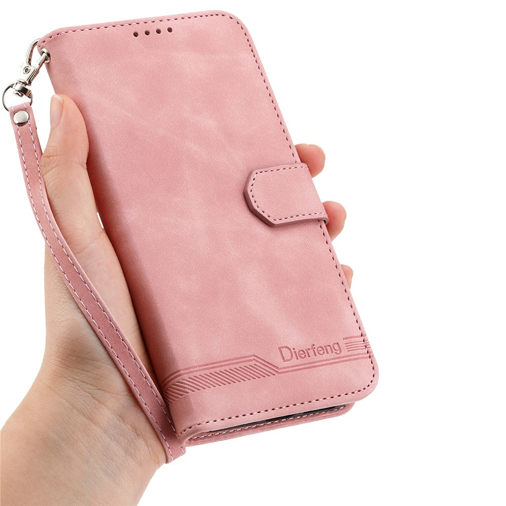 DIERFENG DF-03 For Xiaomi Redmi Note 14 Pro 4G Leather Case Lines Imprint Wallet Phone Cover