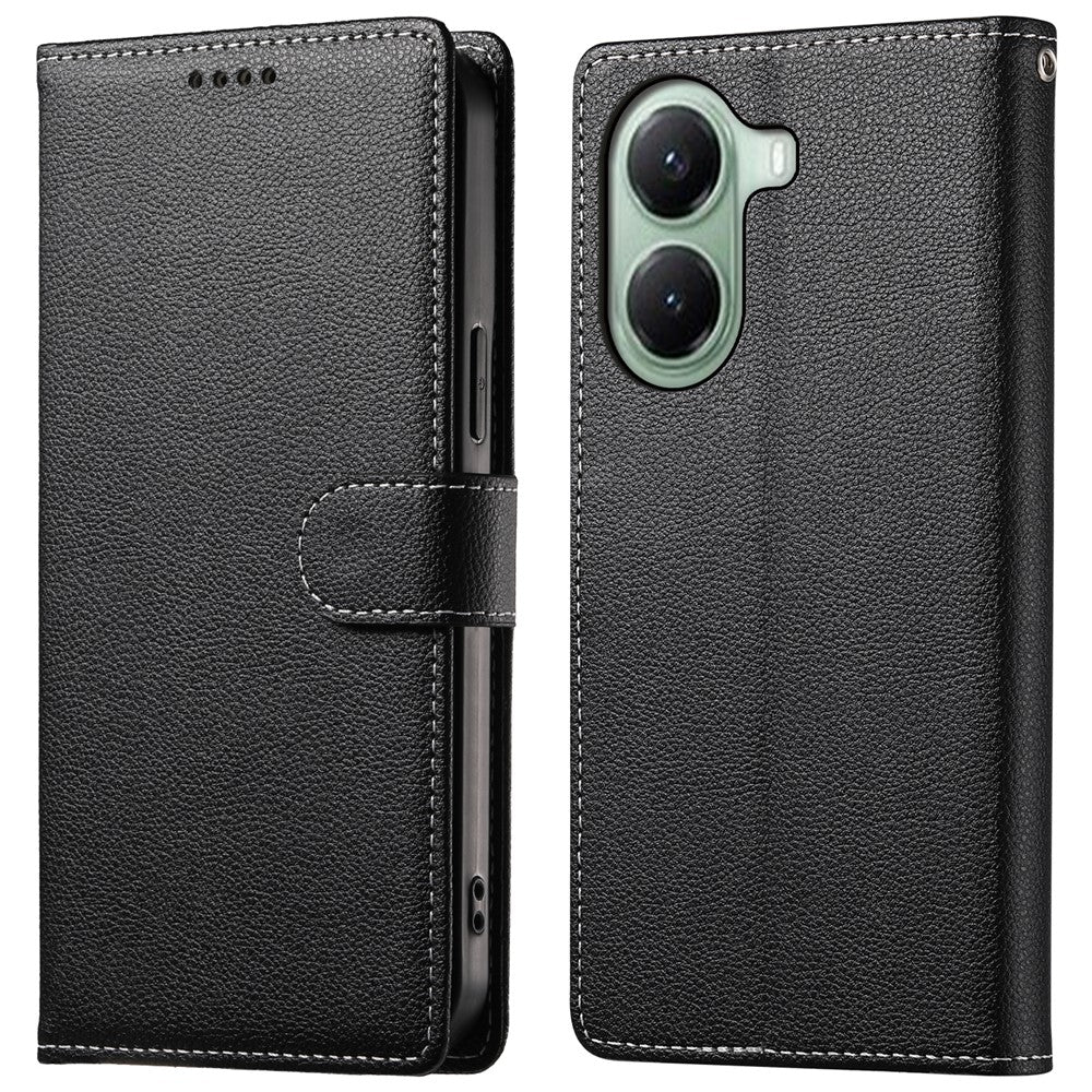For Xiaomi Poco X7 Pro 5G  /  Redmi Turbo 4 5G Stand Case Litchi Texture Leather Wallet Phone Cover Magnetic Snap