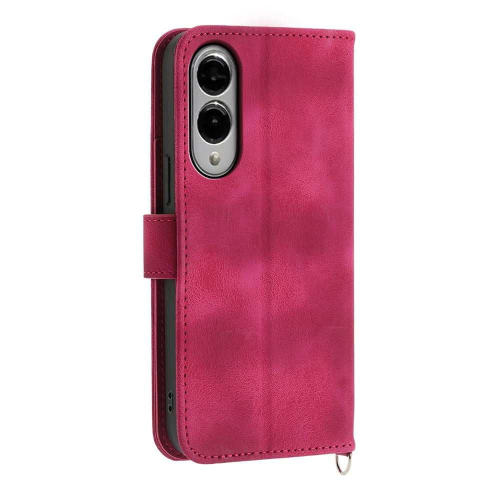 Samsung Galaxy S25 Edge-skal Blommönster PU-läderplånboksfodral med rem