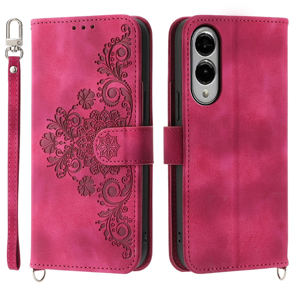 For Samsung Galaxy S25 Edge Case Flower Pattern PU Leather Wallet Phone Cover with Strap
