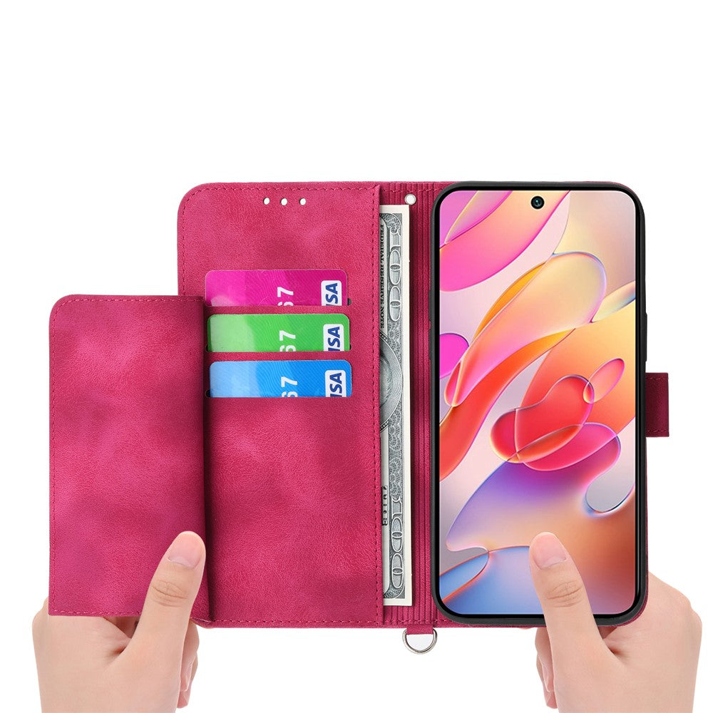 Samsung Galaxy S25 Edge-skal Blommönster PU-läderplånboksfodral med rem
