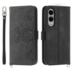 Samsung Galaxy S25 Edge-skal Blommönster PU-läderplånboksfodral med rem