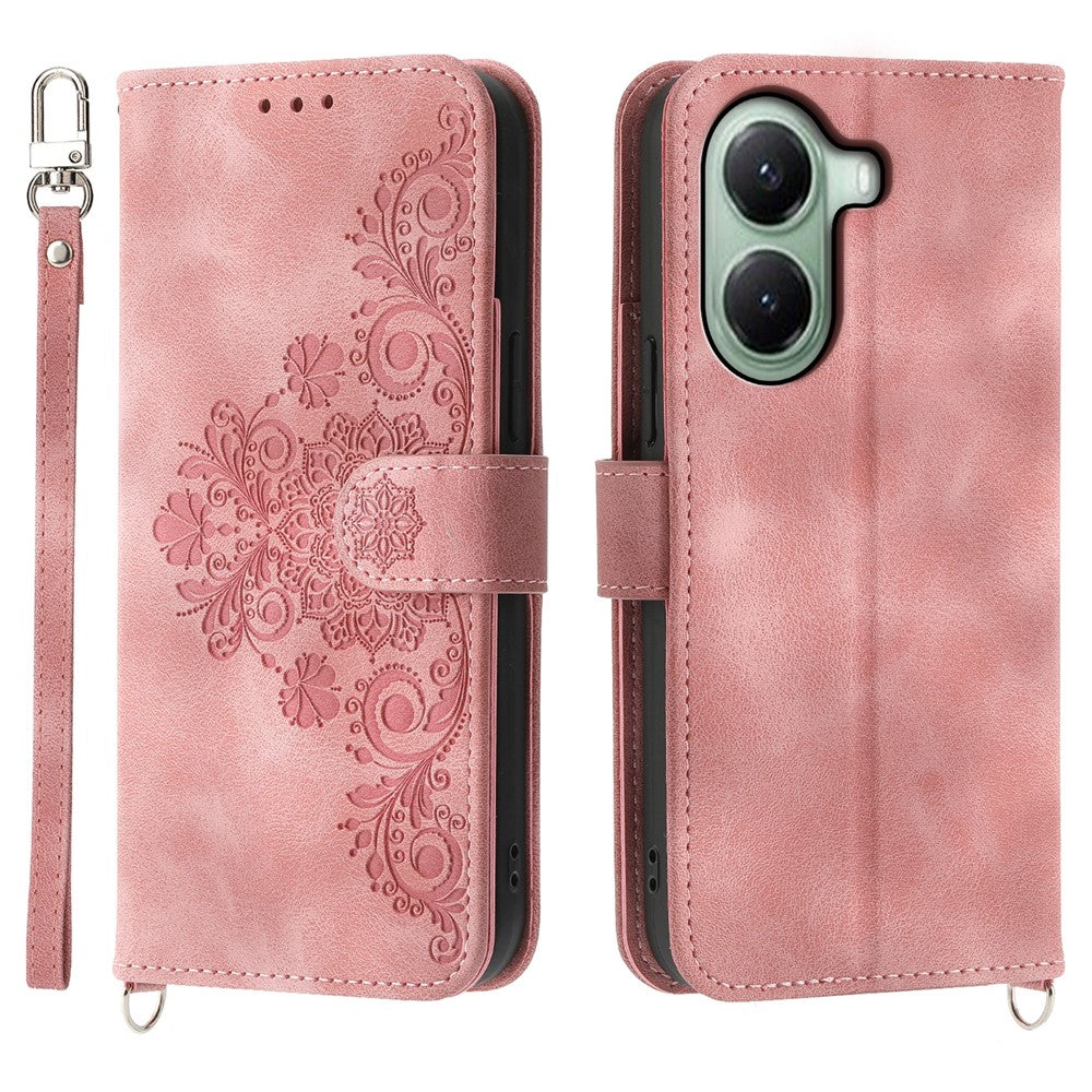 For Xiaomi Poco X7 Pro 5G  /  Redmi Turbo 4 5G Case Flower Pattern PU Leather Wallet Phone Cover with Strap
