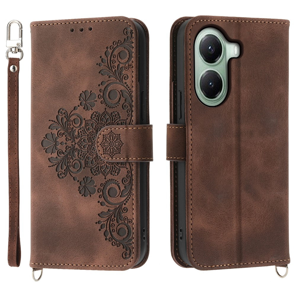 For Xiaomi Poco X7 Pro 5G  /  Redmi Turbo 4 5G Case Flower Pattern PU Leather Wallet Phone Cover with Strap