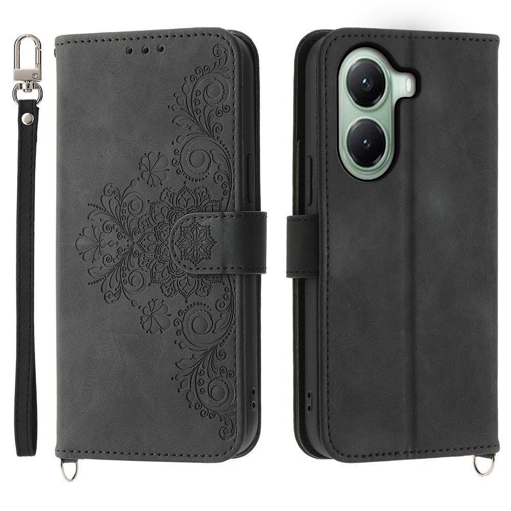 For Xiaomi Poco X7 Pro 5G  /  Redmi Turbo 4 5G Case Flower Pattern PU Leather Wallet Phone Cover with Strap