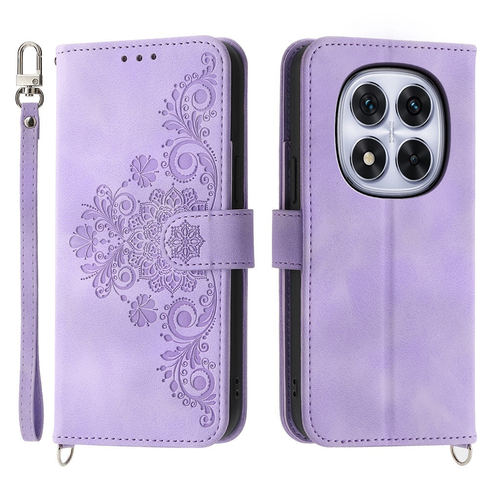 For Xiaomi Redmi Note 14 Pro 4G Case Flower Pattern PU Leather Wallet Phone Cover with Strap