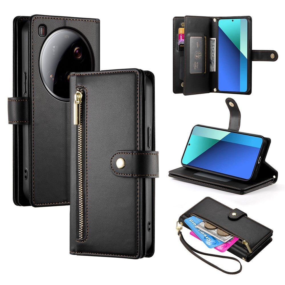 DF-011 For Xiaomi 15 Ultra Case Zipper Pocket Wallet Leather Phone Cover with Straps