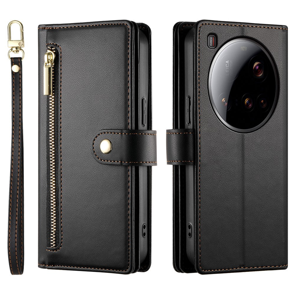 DF-011 For Xiaomi 15 Ultra Case Zipper Pocket Wallet Leather Phone Cover with Straps
