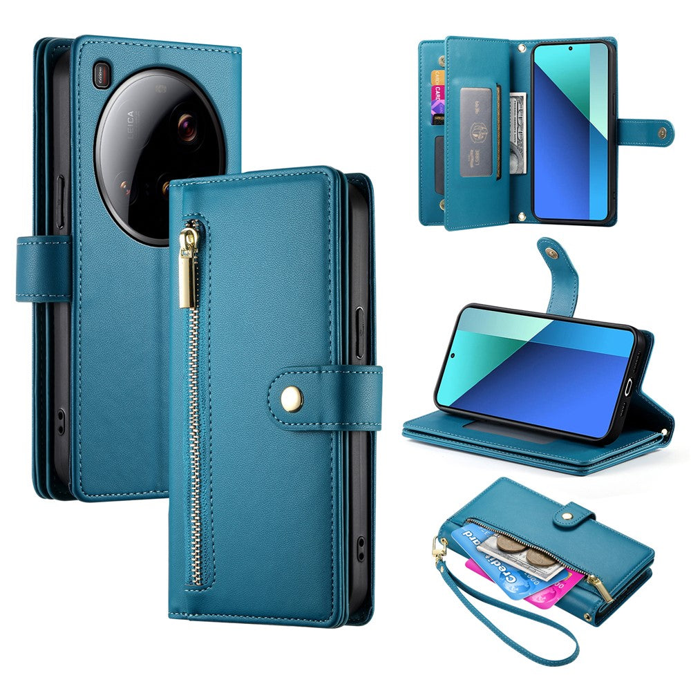 DF-011 For Xiaomi 15 Ultra Case Zipper Pocket Wallet Leather Phone Cover with Straps
