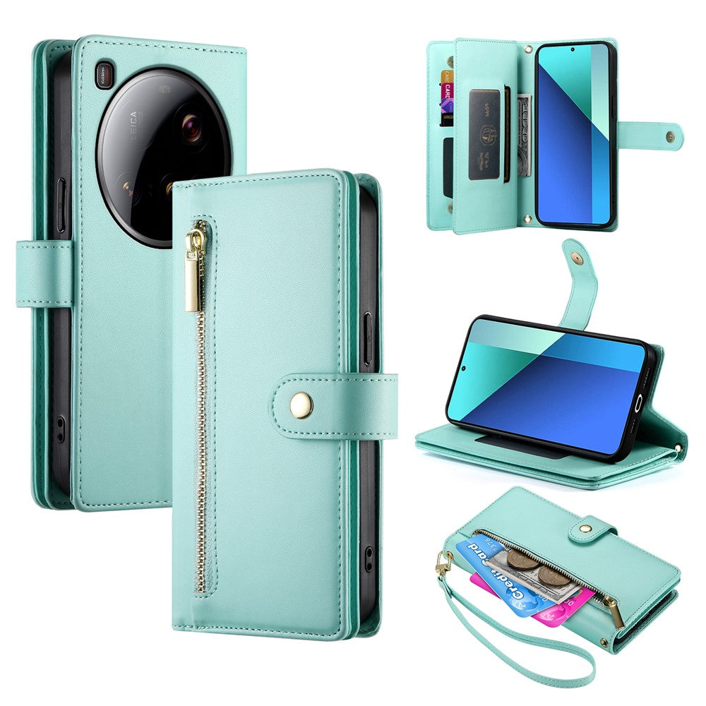 DF-011 For Xiaomi 15 Ultra Case Zipper Pocket Wallet Leather Phone Cover with Straps