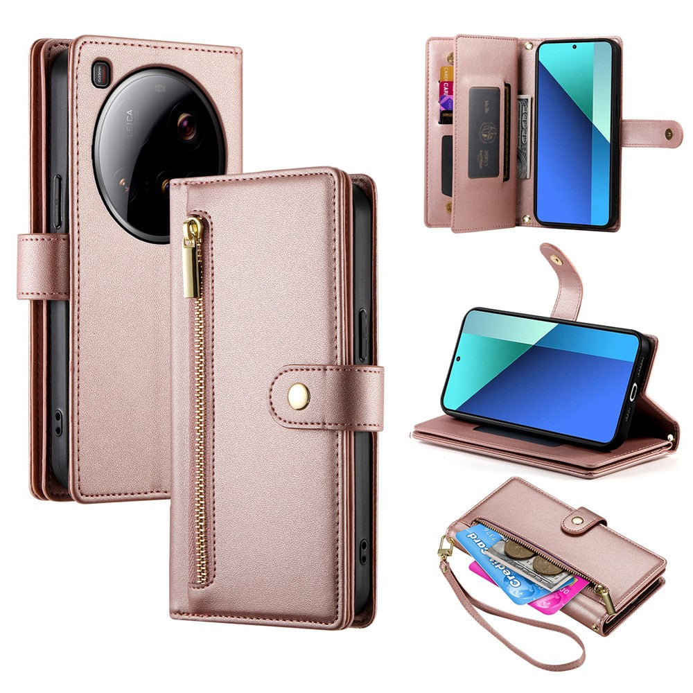 DF-011 For Xiaomi 15 Ultra Case Zipper Pocket Wallet Leather Phone Cover with Straps